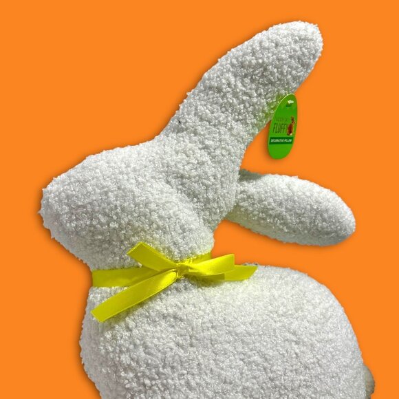 Bunny-Shaped Decorative Pillow With Soft Textured Finish & Yellow Ribbon Accent - Picture 2 of 10